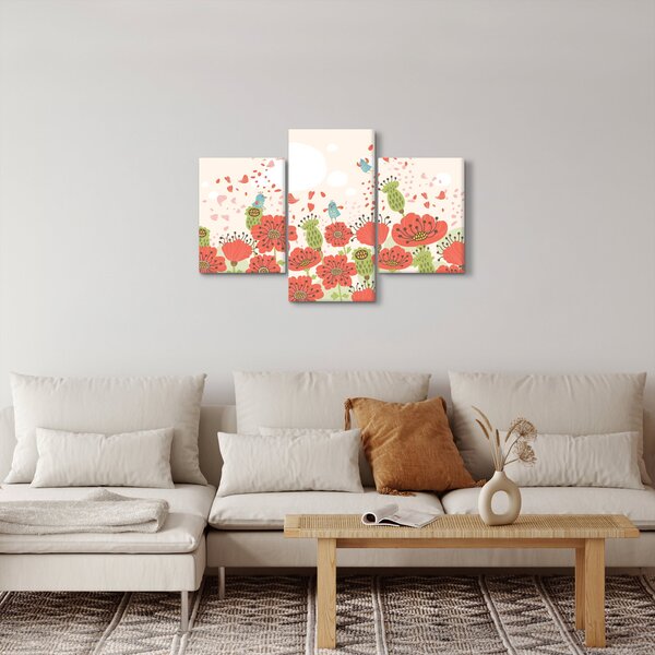 Slika - Ptice na cvetočem travniku (90x60 cm)