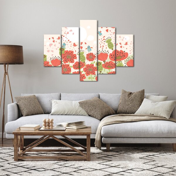 Slika - Ptice na cvetočem travniku (150x105 cm)