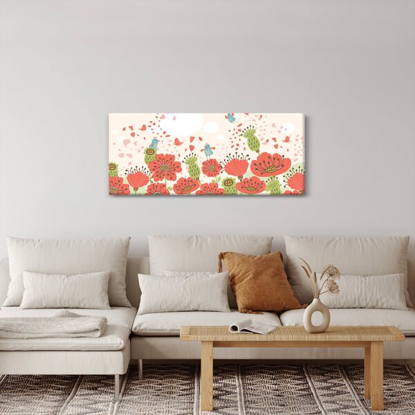 Slika - Ptice na cvetočem travniku (120x50 cm)