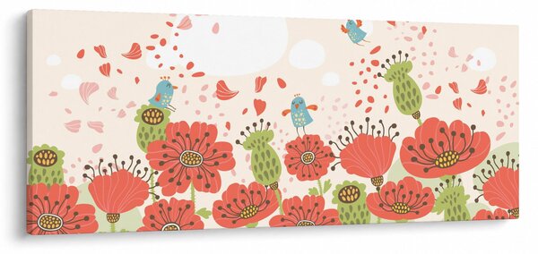Slika - Ptice na cvetočem travniku (120x50 cm)