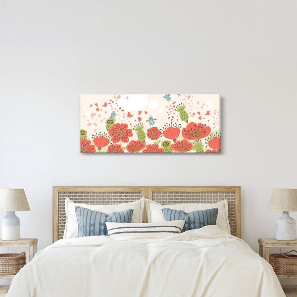 Slika - Ptice na cvetočem travniku (120x50 cm)