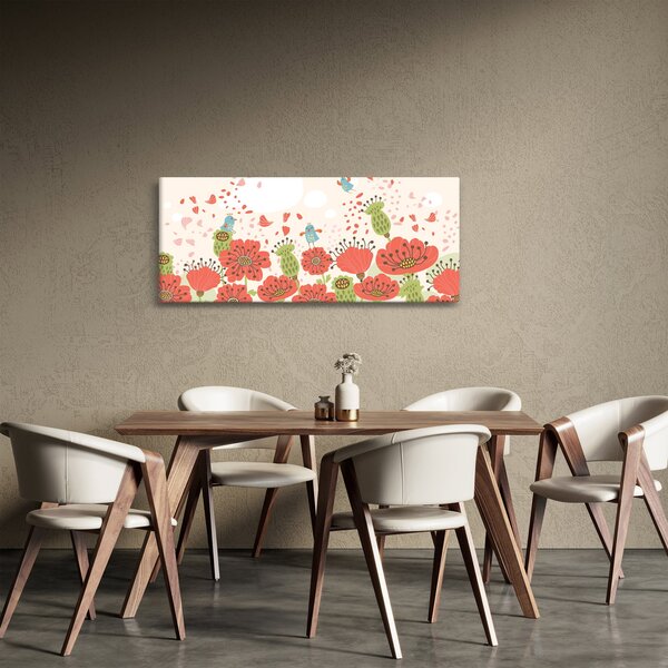 Slika - Ptice na cvetočem travniku (120x50 cm)