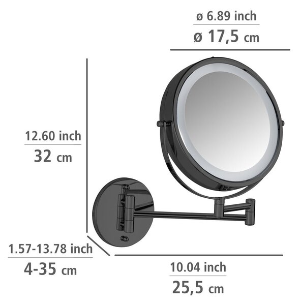 Kozmetičko ogledalo s osvjetljenjem/povećavajuće (s povećanjem 5x) ø 25,5 cm Lumi – Wenko