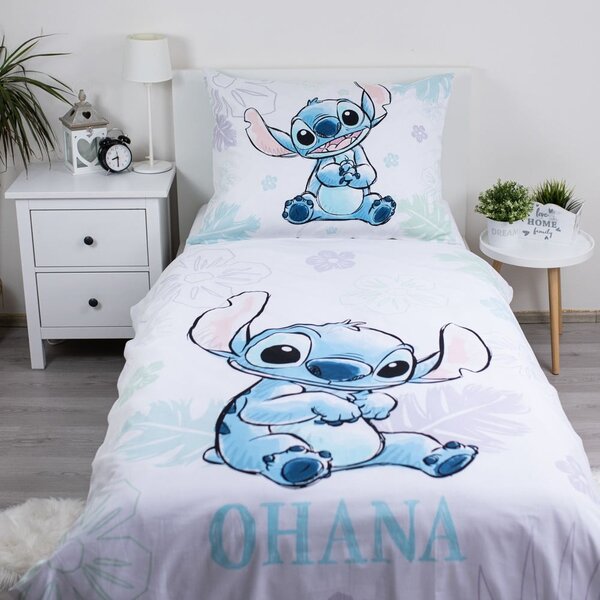 Bijela pamučna dječja posteljina za krevet za jednu osobu 140x200 cm Lilo and Stitch "Ohana White" – Jerry Fabrics