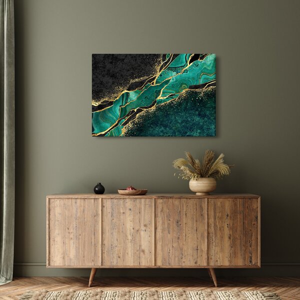 Slika - Oljno-zlato marmoriranje (90x60 cm)