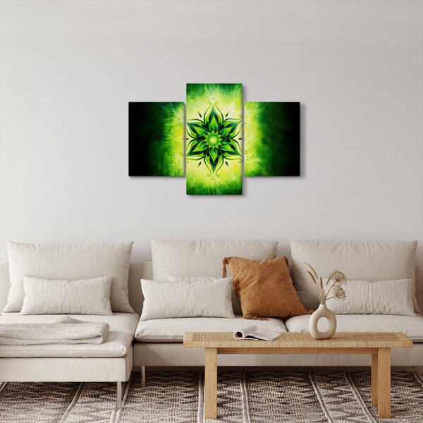 Slika - Cvetlična mandala na zelenem ozadju (90x60 cm)
