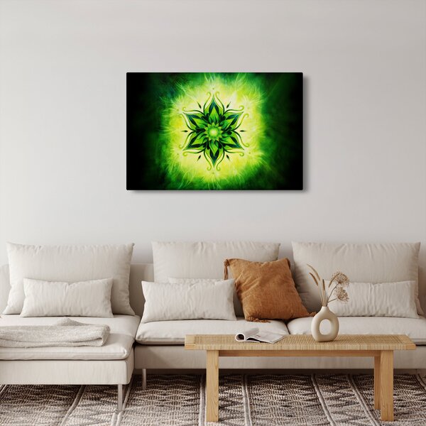 Slika - Cvetlična mandala na zelenem ozadju (90x60 cm)