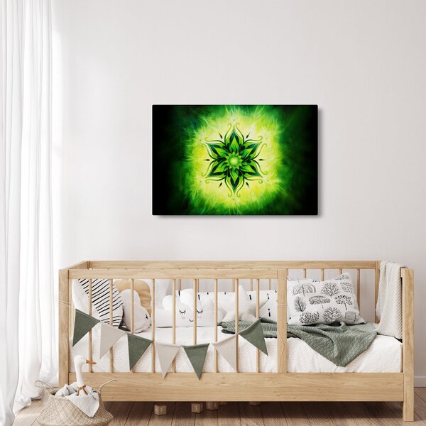 Slika - Cvetlična mandala na zelenem ozadju (90x60 cm)