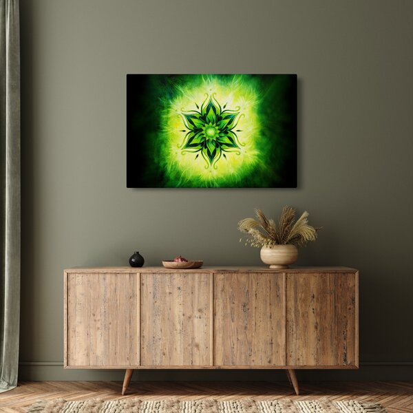 Slika - Cvetlična mandala na zelenem ozadju (90x60 cm)