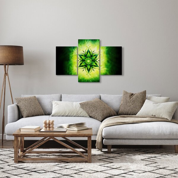 Slika - Cvetlična mandala na zelenem ozadju (90x60 cm)