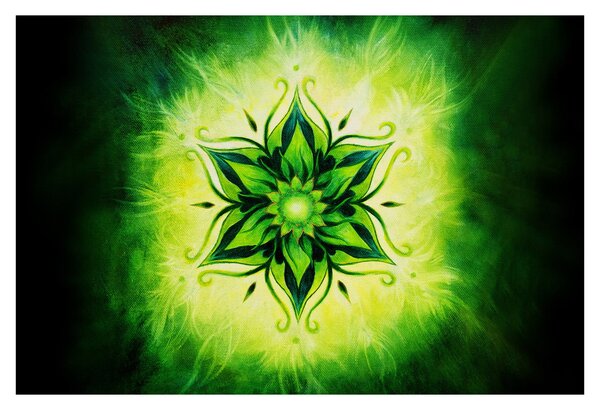 Slika - Cvetlična mandala na zelenem ozadju (90x60 cm)