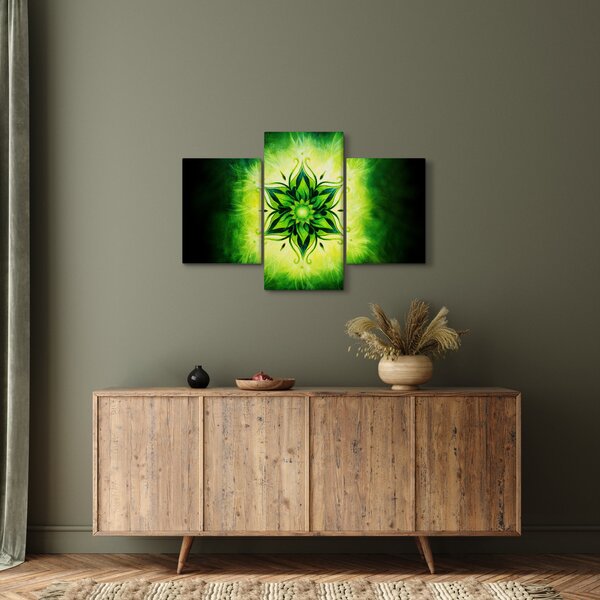 Slika - Cvetlična mandala na zelenem ozadju (90x60 cm)