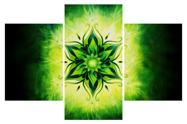 Slika - Cvetlična mandala na zelenem ozadju (90x60 cm)