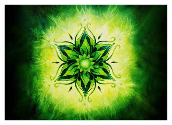 Slika - Cvetlična mandala na zelenem ozadju (70x50 cm)