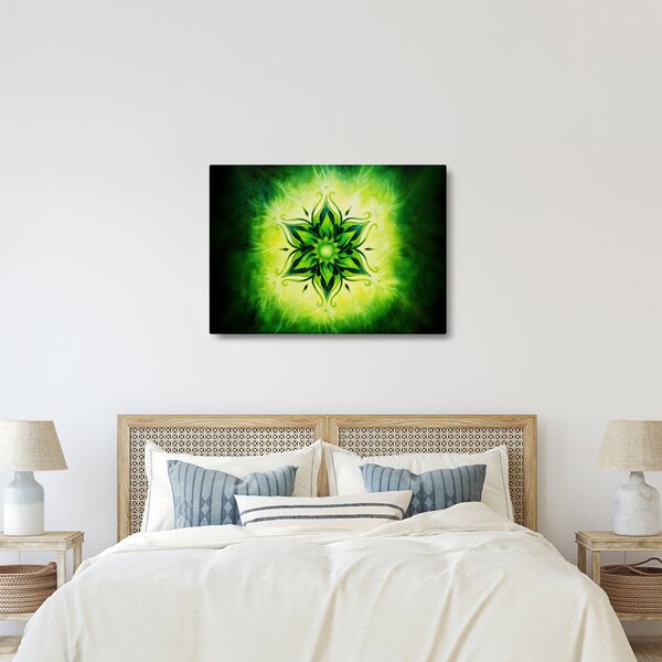 Slika - Cvetlična mandala na zelenem ozadju (70x50 cm)