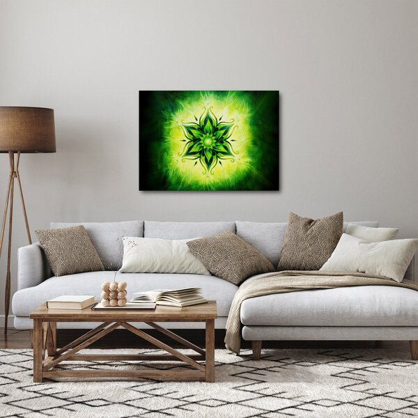 Slika - Cvetlična mandala na zelenem ozadju (70x50 cm)
