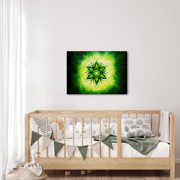 Slika - Cvetlična mandala na zelenem ozadju (70x50 cm)