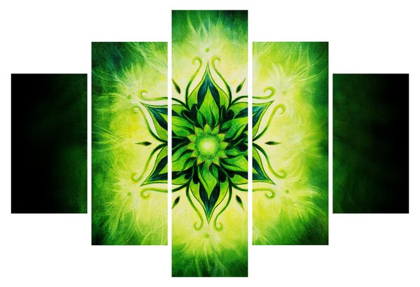 Slika - Cvetlična mandala na zelenem ozadju (150x105 cm)