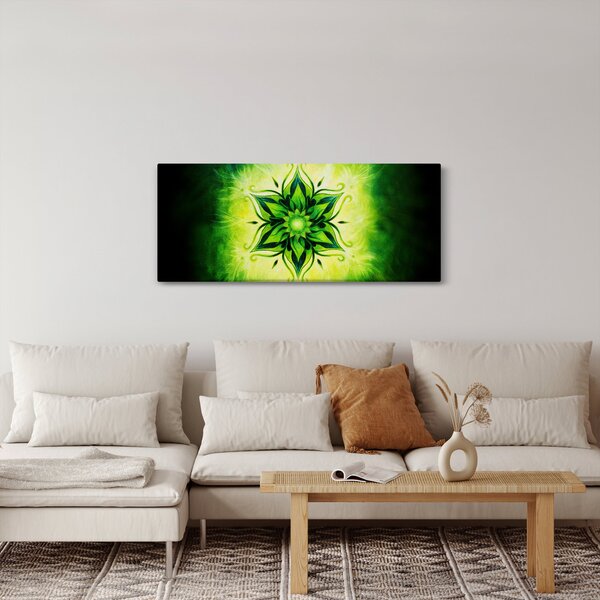 Slika - Cvetlična mandala na zelenem ozadju (120x50 cm)