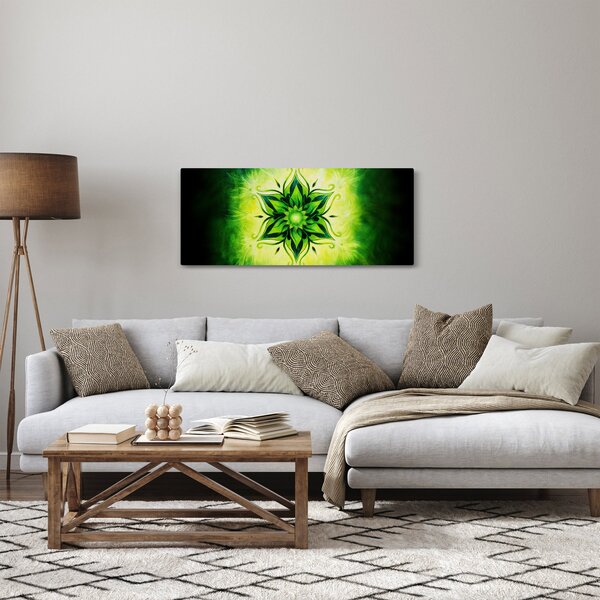 Slika - Cvetlična mandala na zelenem ozadju (120x50 cm)