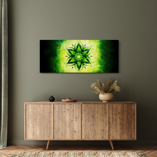 Slika - Cvetlična mandala na zelenem ozadju (120x50 cm)
