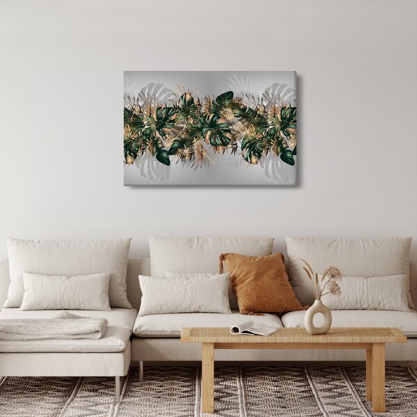 Slika - Zlato zeleni tropski listi (90x60 cm)