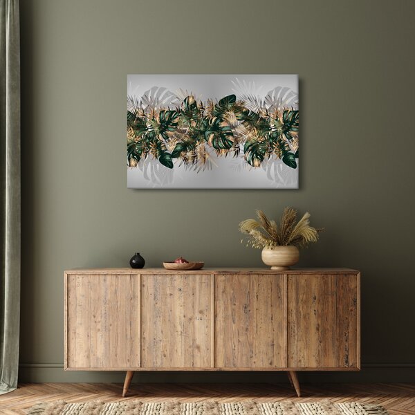 Slika - Zlato zeleni tropski listi (90x60 cm)