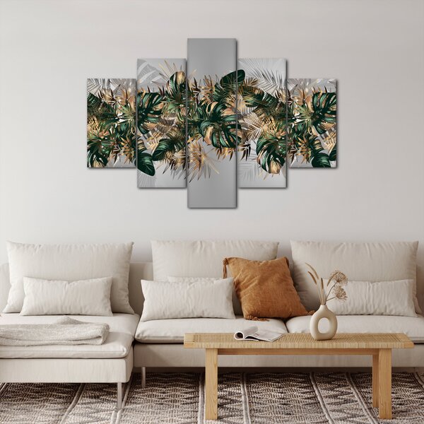 Slika - Zlato zeleni tropski listi (150x105 cm)
