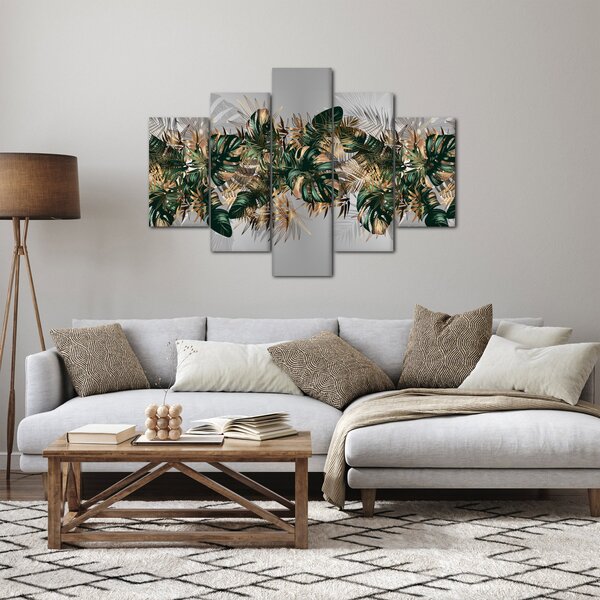 Slika - Zlato zeleni tropski listi (150x105 cm)