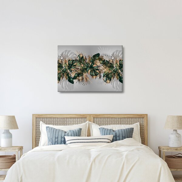 Slika - Zlato zeleni tropski listi (70x50 cm)