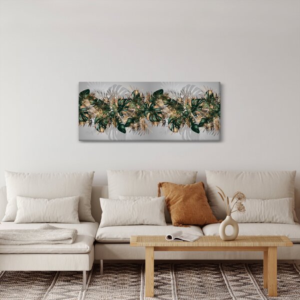 Slika - Zlato zeleni tropski listi (120x50 cm)