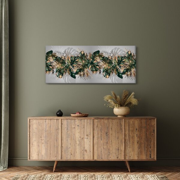 Slika - Zlato zeleni tropski listi (120x50 cm)