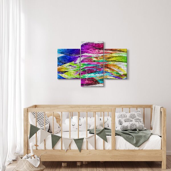 Slika - Opečna stena s pisanimi plameni (90x60 cm)