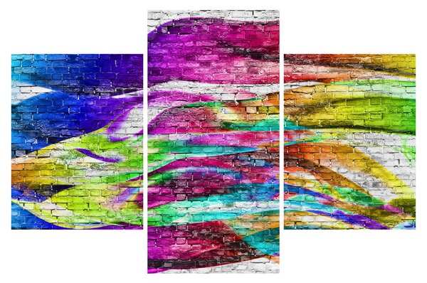 Slika - Opečna stena s pisanimi plameni (90x60 cm)