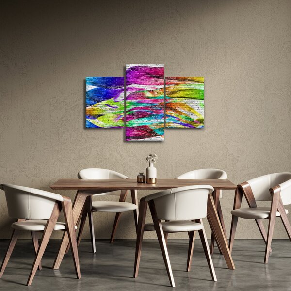 Slika - Opečna stena s pisanimi plameni (90x60 cm)