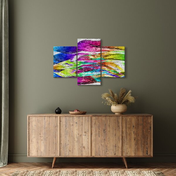 Slika - Opečna stena s pisanimi plameni (90x60 cm)