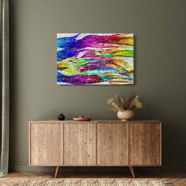 Slika - Opečna stena s pisanimi plameni (90x60 cm)