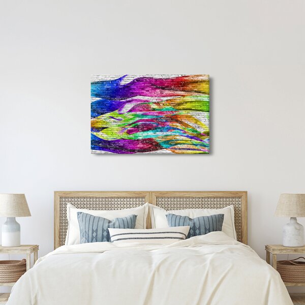 Slika - Opečna stena s pisanimi plameni (90x60 cm)