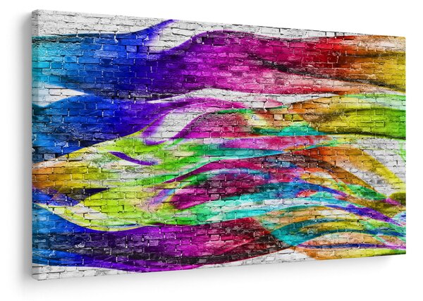 Slika - Opečna stena s pisanimi plameni (90x60 cm)