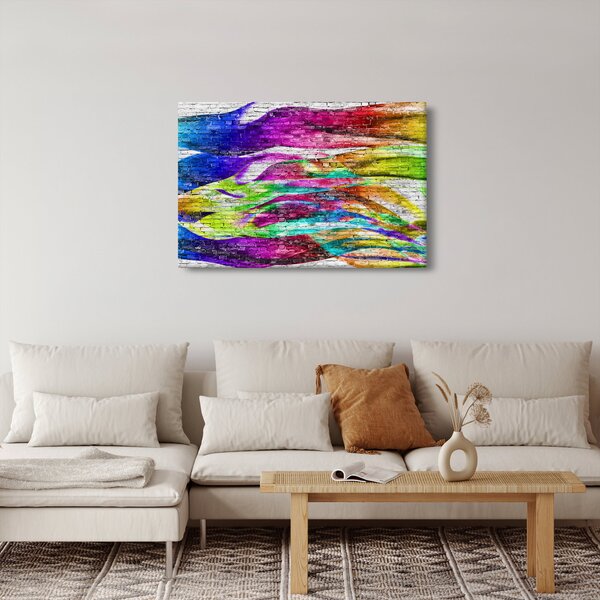 Slika - Opečna stena s pisanimi plameni (90x60 cm)