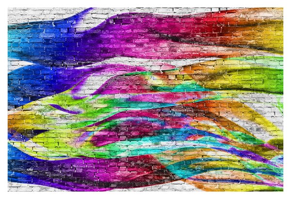 Slika - Opečna stena s pisanimi plameni (90x60 cm)