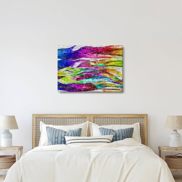 Slika - Opečna stena s pisanimi plameni (70x50 cm)