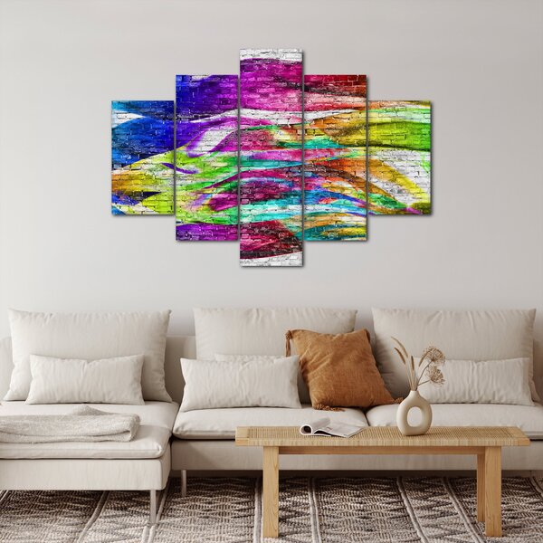 Slika - Opečna stena s pisanimi plameni (150x105 cm)