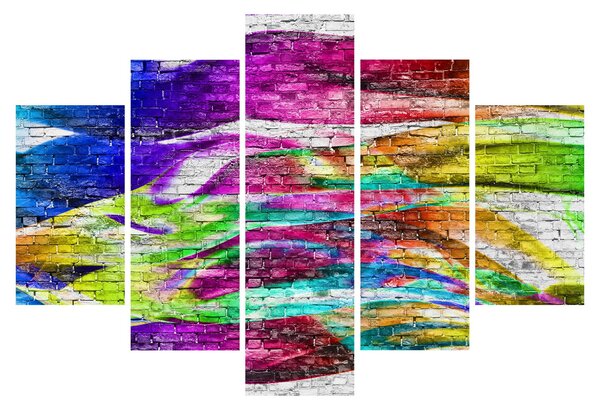 Slika - Opečna stena s pisanimi plameni (150x105 cm)