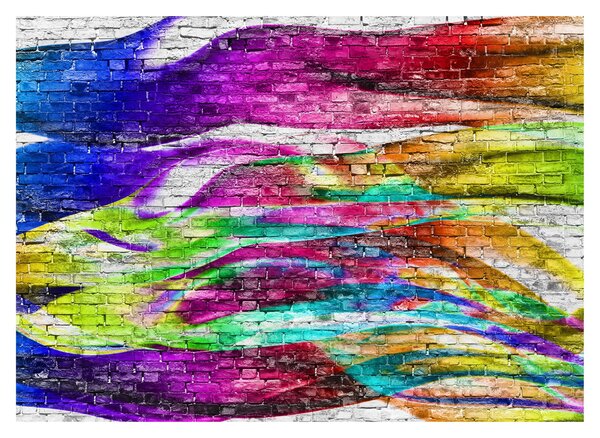 Slika - Opečna stena s pisanimi plameni (70x50 cm)