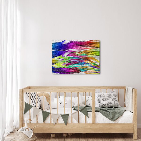 Slika - Opečna stena s pisanimi plameni (70x50 cm)