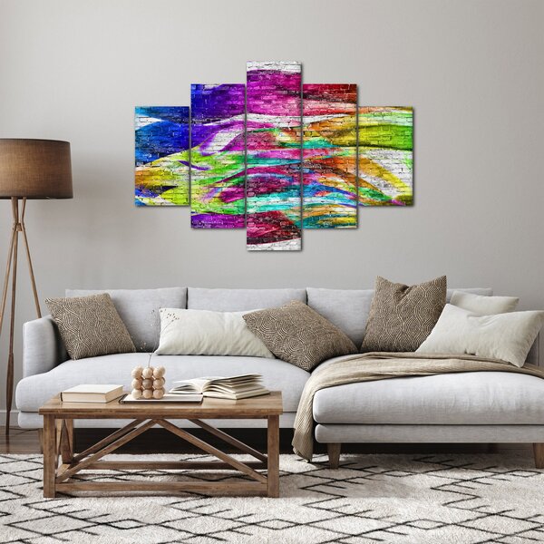 Slika - Opečna stena s pisanimi plameni (150x105 cm)