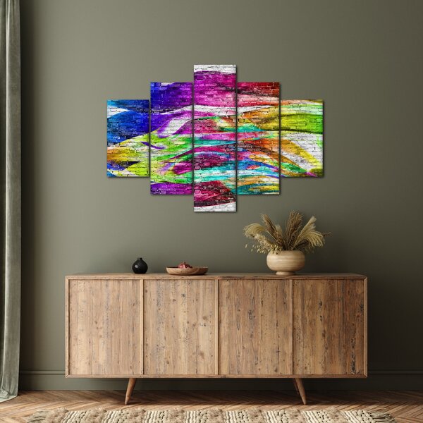 Slika - Opečna stena s pisanimi plameni (150x105 cm)