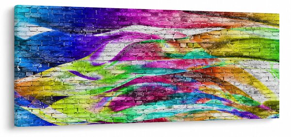 Slika - Opečna stena s pisanimi plameni (120x50 cm)