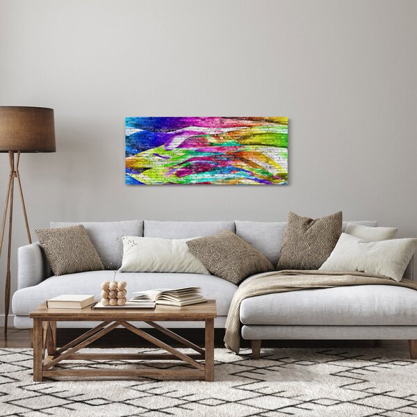 Slika - Opečna stena s pisanimi plameni (120x50 cm)